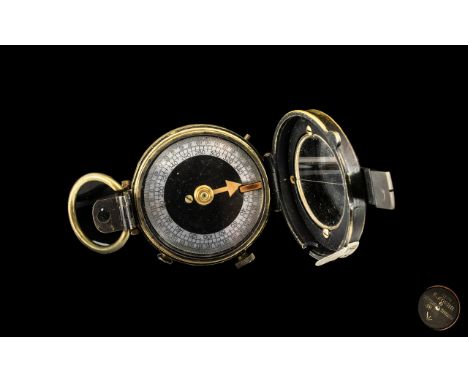 Officer's Military Compass in Good Leather Case.  Stamped E Koehn 1918 Geneve Suisse No. 116625.  Verners Pattern VIII, leath