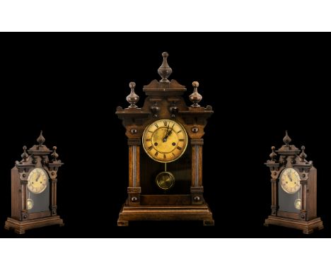 German H A C Wurttemberg 14 Day Striking Mahogany Cased Imposing Mantel Clock, c1900; half and full hour strike on a gong, pe