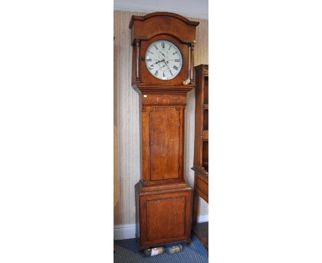 An Oak Eight Day Longcase Clock, early 19th Century, signed Leeson, Coleshill, 220cm high   With pendulum and two weights, pe