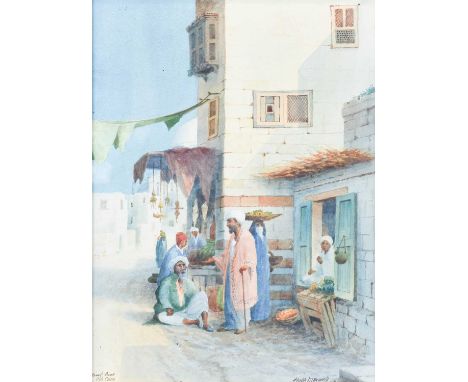 Atrributed to Hugh MaxwellCairo street sceneSigned and inscribed, watercolour; together with an unframed oil painting of a bo