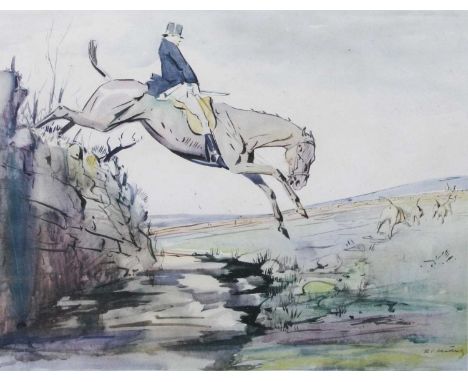 British School (Contemporary)Horse racing sceneSigned limited edition print, together with four hunting prints "Hounds Runnin
