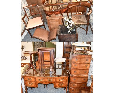 A Group of Furniture Comprising, an oak standing corner cupboard, a reproduction chest on chest, a sideboard, a nest of table