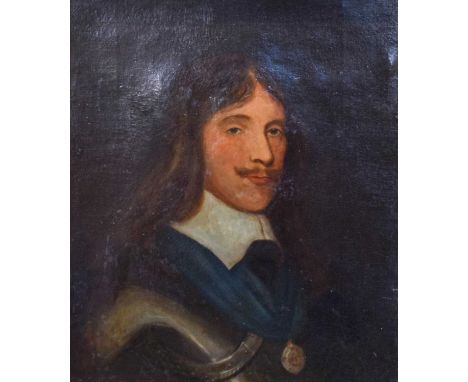 Follower of Gerrit Van Honthorst (1592-1656)Portrait of a gentleman wearing an armoured breastplate, white ruff and medalOil 