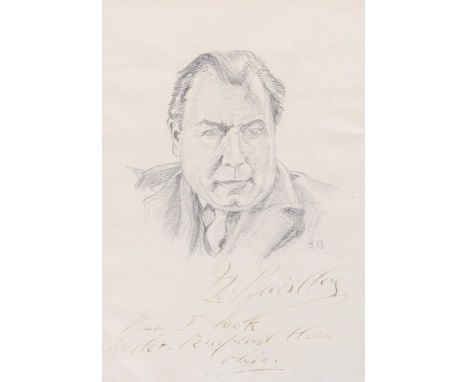 British School (20th Century)Portrait study of J.B Priestley (1894-1984)Signed and inscribed by the sitter, pencil, together 