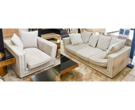 Eichholtz, grey upholstered three seater sofa and matching armchair. (2)