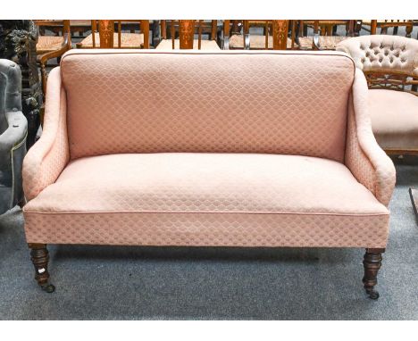 A Victorian Mahogany Framed Sofa, 140cmStructurally sound with a hole in the upholstered seat, approximately 5cm in diameter,