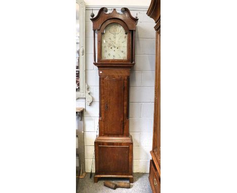 An Oak and Mahogany Eight Day Longcase Clock, circa 1800, 13" arch painted dial, signed Dodson, Beeston, 238cm highWith pendu