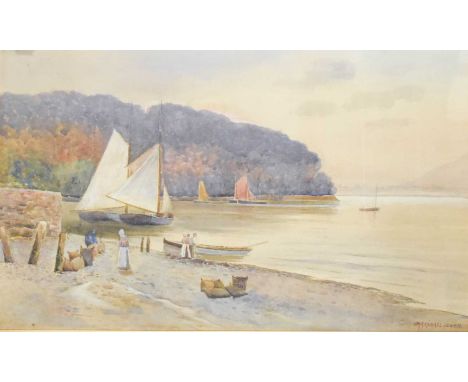 J Marshall Jowett (fl.1900-1924)Harbour scene, masted ships and figures loading a boatSigned, watercolour, together with a 20