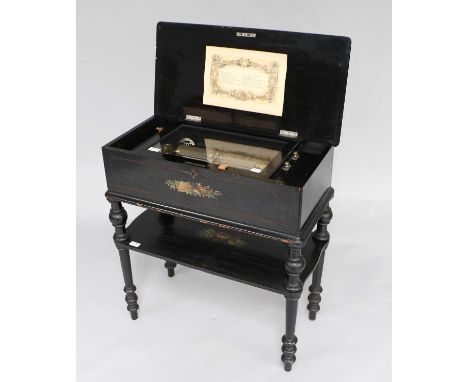 A Scarce Petit Musical Box On Stand Playing Twelve Airs, By L. Junod, Ser. No. 40110, with double-spring motor, full-length z