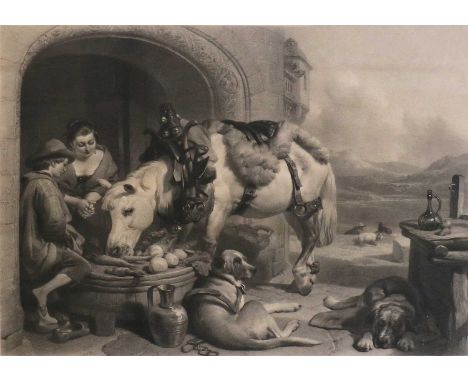After Sir Edwin Henry Landseer RA (1802-1873)"Refreshment. A Scene in Belgium"Black and white print, 65cm by 76cm