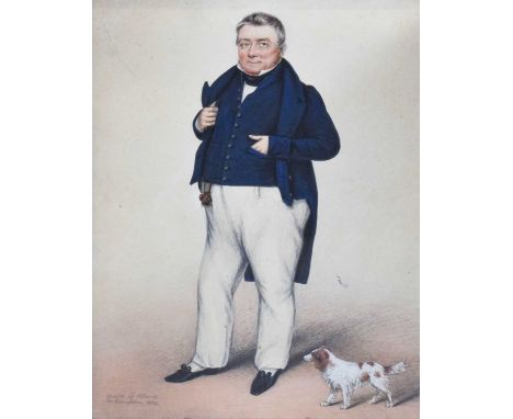 Albin Roberts Burt (1784-1842)Portrait of a gentleman and his spaniel Signed, inscribed and dated 1834, pencil and watercolou