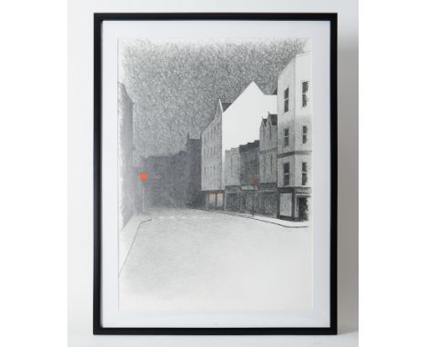 Mike Hanny (Plymouth artist) 'Ebrington Street' signed pencil sketch, 70cm x 50cm, framed and glazed. Mike Hanny artist has a