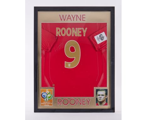 Of Football Interest, a signed Wayne Rooney England shirt from the FIFA World Cup, Germany, 2006, framed and glazed.