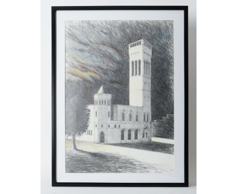 Mike Hanny (Plymouth artist) 'Guild Hall' signed pencil sketch, 70cm x 50cm, framed and glazed. Mike Hanny artist has a fasci
