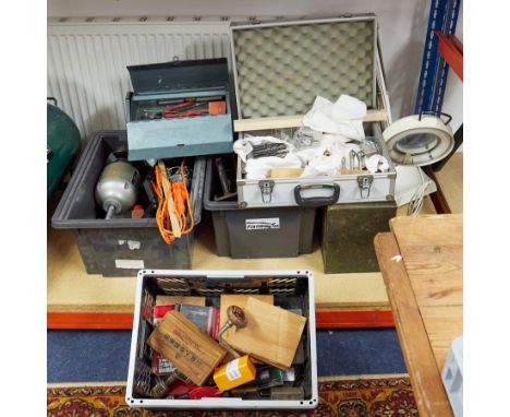 Assortment of hand tools to include drill bits, hand drills, reamers, wood plane etc (electric appliances have European plug 