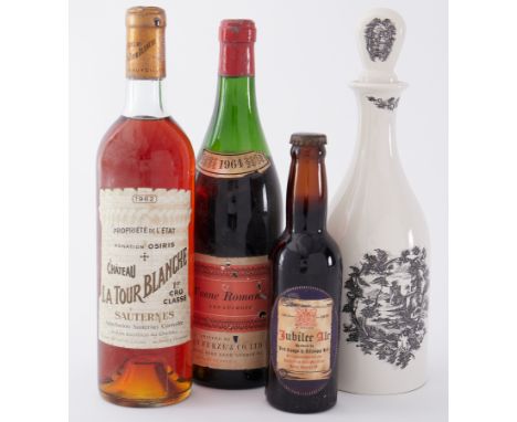 A bottle of 1962 La Torre Blanche Sauternes, 1964 bottle Vosne Romanee, 1935 Jubilee ale and Coalport decanter (4).