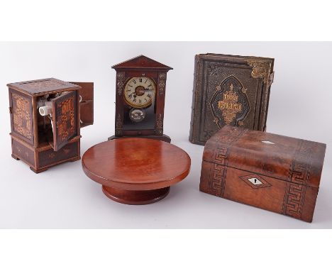 An Antique parquetry inlaid smokers cabinet, four doors containing various clay pipes together with a 'Lazy Susan', Victorian