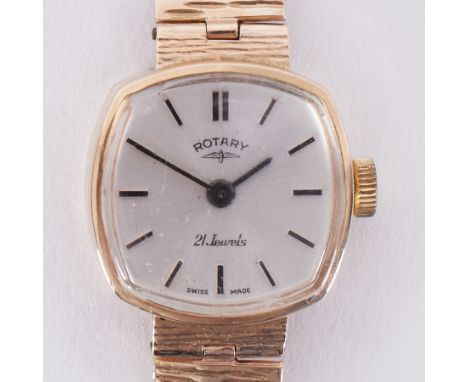 A vintage 9ct yellow gold Rotary ladies wristwatch, with 9ct yellow gold 'bark' effect bracelet, manual wind, 21 jewels, come