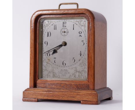 An oak cased mantle clock, John Walker, to HM the King, 1 South Molton Street, London, number 20307 with silver dial, arabic 