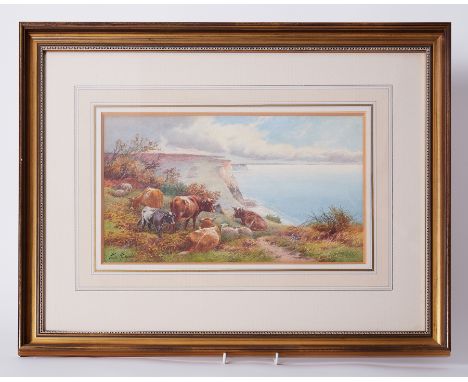 Tom Rowden (1842-1926) a signed watercolour 'On Top Of Salcombe Hill', 21cm x 37cm, framed and glazed. Elands Art Gallery lab