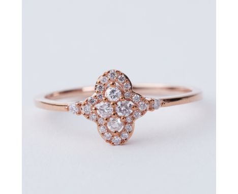 A 9ct rose gold ring set with 0.25 carats of round cut natural pink diamonds, 1.65gm, size R 1/2, boxed and comes with an Aut