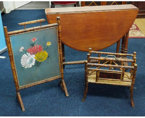 Victorian mahogany Sutherland tea table, bamboo magazine tidy and fire screen (3).