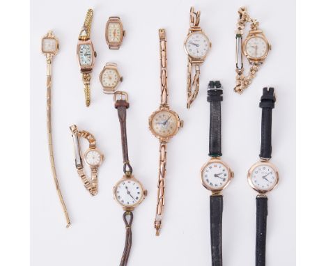 A mixed lot of eleven vintage watches to include 9ct gold and makes including Roidor, Reid, Rolco, Willer, Felca, etc, total 