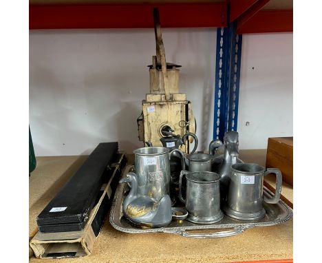 Mixed lot including metal wares and train lamp etc.