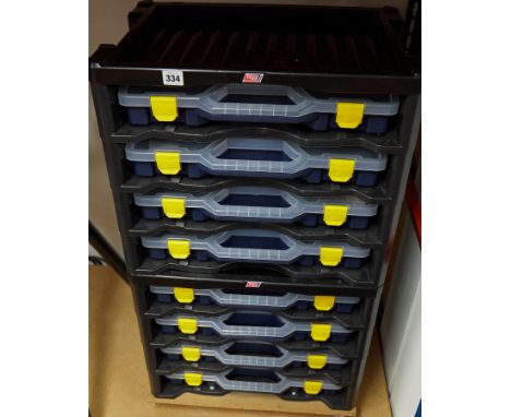 Tayg plastic tool racking with eight removable cases with variety of hand tools including spanners, screw drivers etc.