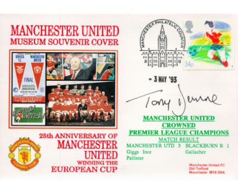 Tony Dunne signed 25th Anniversary of Manchester United winning the European Cup, Manchester United crowned Premier League Ch