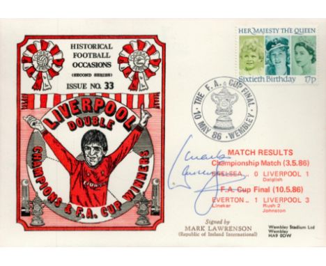 Mark Lawrenson signed Liverpool Double Champions AND FA Cup Winners Dawn FDC PM The FA Cup Final 10 May 86 Wembley. Good Cond