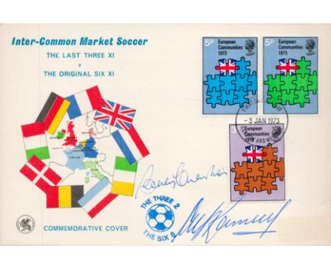Alf Ramsey and Bobby Charlton Signed Inter Common Market Soccer Commemorative Cover. Rare Postmark Harrow and Wembley 3 Jan 1
