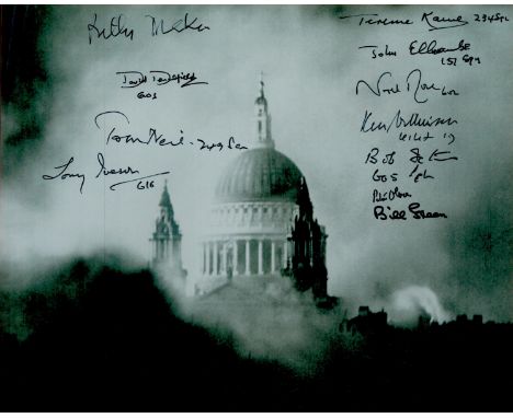 WWII Battle of Britain St Pauls multi signed 10x8 black and white photo includes 11 Fighter command veterans such as W/O Davi