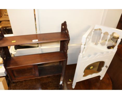 A Victorian mahogany hanging wall shelf ; and a white painted corner shelf 