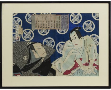 EARLY 20TH CENTURY JAPANESE WOODBLOCK PRINT DIPTYCH, depicting two actors - Sawamura Sojuro III as Oboshi Yuranosuki, 35cm x 