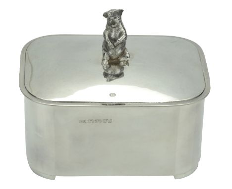 A silver butter dish and cover, by maker D.B, London 2003,    of plain rectangular form with rounded corners, the cover with 