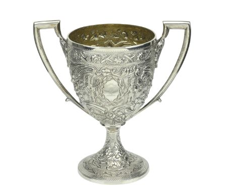 A Scottish George III silver twin-handled trophy cup, by P. Cunningham & Son, Edinburgh 1807,    embossed and chased througho