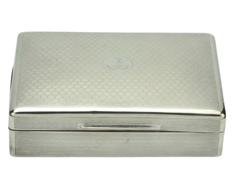 A silver mounted cigar box,  by Goldsmiths & Silversmiths Co. Ltd, London 1921,   with engine-turned honeycomb decoration thr