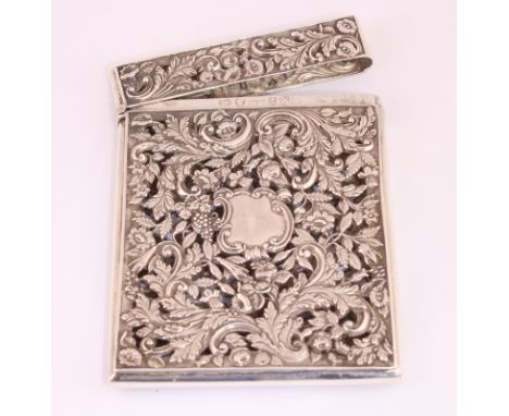 A Victorian silver card case with embossed & pierced decoration by Nathaniel Mills, H/M Birmingham 1842, approx weight 72.4gm