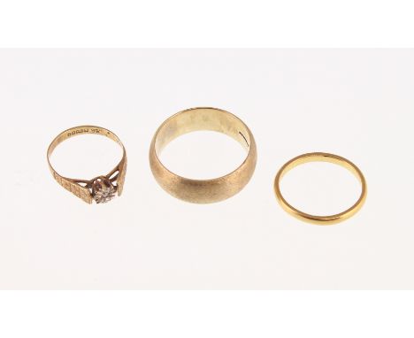 POLICE - A 22ct H/M wedding band approx 2.4gms together two 9ct rings approx 8.1gms (3)   [VAT ON HAMMER PRICE]
