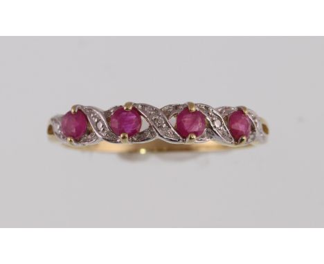 A 9ct H/M ruby & diamond half eternity ring, approx weight 1.4gms, size N