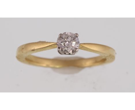 An 18ct yellow gold H/M diamond single stone ring, the round brilliant cut diamond approx 0.33ct, approx weight 3.7gms, size 