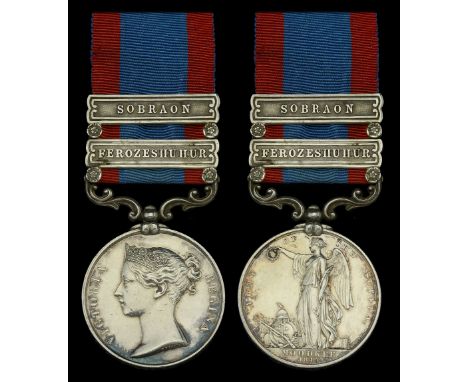 Sutlej 1845-46, for Moodkee 1845, 2 clasps, Ferozeshuhur, Sobraon (Henry Coles 3rd Lt. Dragns.) minor contact wear and lightl