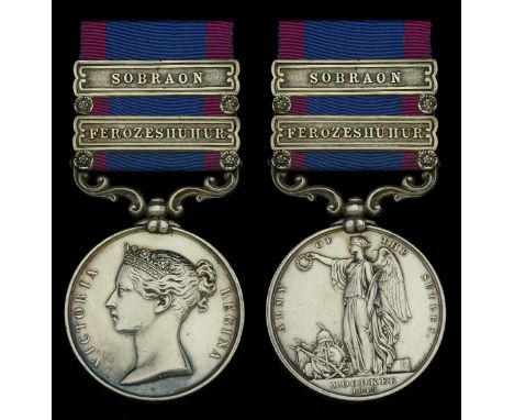 Sutlej 1845-46, for Moodkee 1845, 2 clasps, Ferozeshuhur, Sobraon (Lieut. R: C: Taylor 48th Regt. N:I:) some light marks, oth