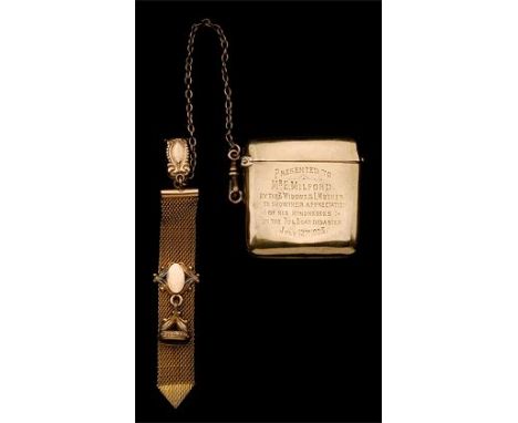 A Presentation Match Case, by ‘S.B. & S. Ltd.’, 43mm x 40mm x 10mm, gold (9ct, 22.14g, hallmarks for Birmingham 1924), inscri
