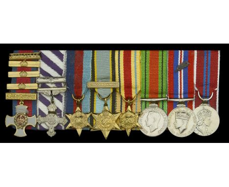 A mounted group of eight miniature dress medals representative of those worn by Group Captain J. B. Tait, Royal Air Force  Di