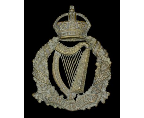 Royal Irish Constabulary Helmet Plate c.1900. A fine example, with crowned shamrock sprays with title scrolls and harp to the