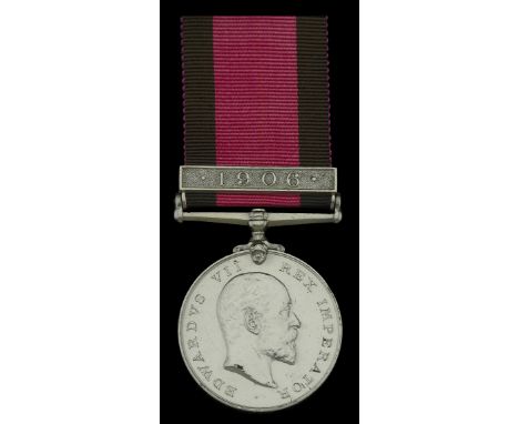 Natal 1906, 1 clasp, 1906 (Sgt. W. Williamson, Durban Light Infantry.) edge bruise, traces of lacquer, nearly extremely fine 
