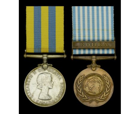 Pair: H. F. Dean, Canadian Forces  Korea 1950-53, Canadian issue, silver (SC 850787 H. F. Dean); U.N. Korea 1950-54 (SC 85078