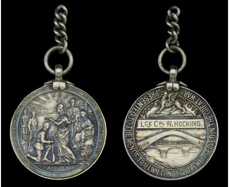 Trallwn, Pontypridd Great War Tribute Medal, silver, hallmarks for Chester 1917, the obverse depicting Britannia presenting a